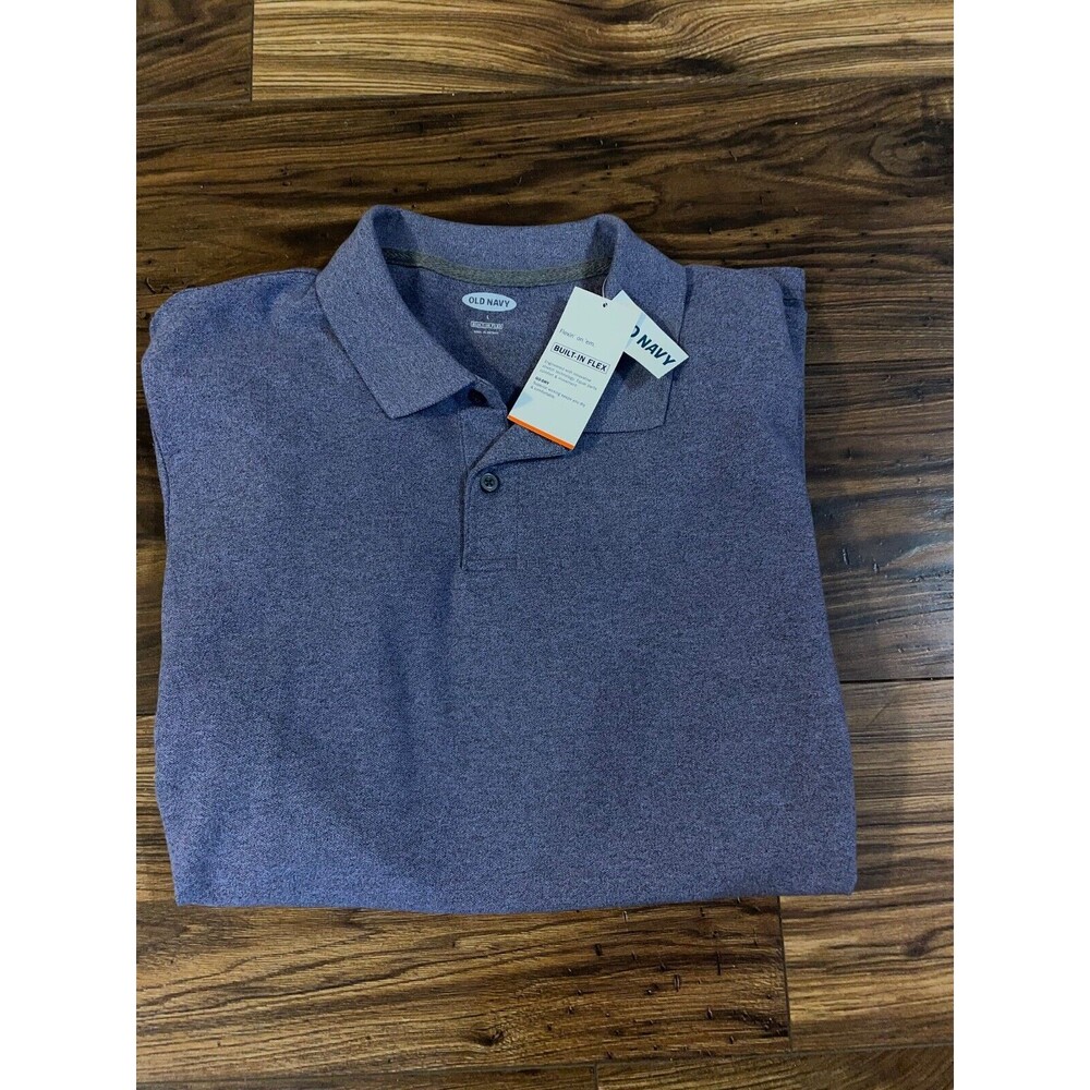 Old Navy Men Large Short Sleeve Flex Polo Shirt Solid Blue Cotton Blend